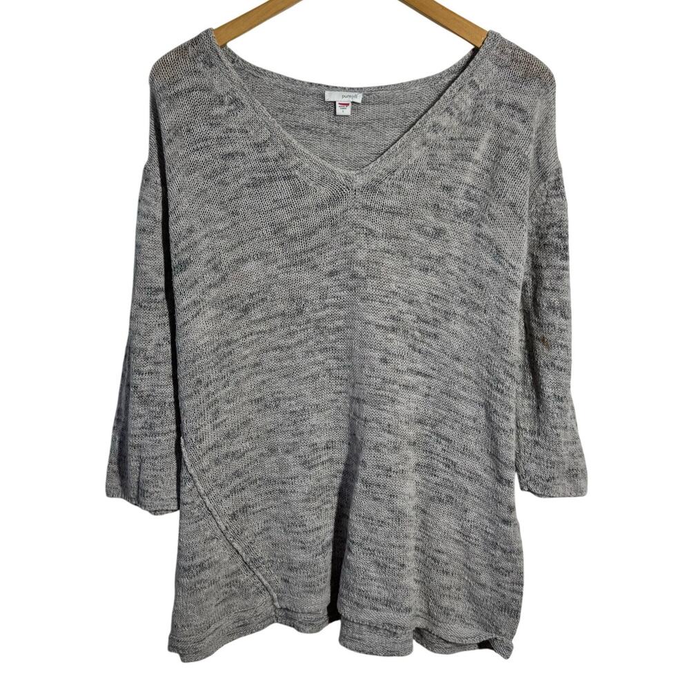 J.Jill‎ Pure Jill 100% Cotton Vneck Sweater Women L Gray Minimal Casual Modest